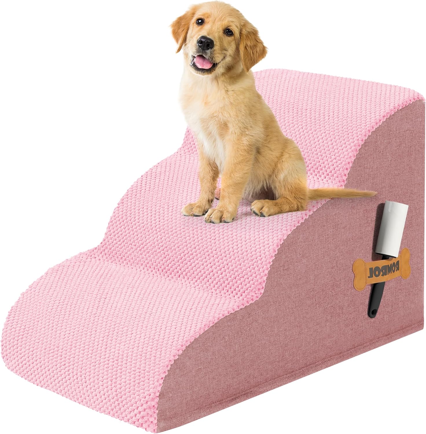 Romrol Dog Stairs Ramp for High Beds and Couches - Pink