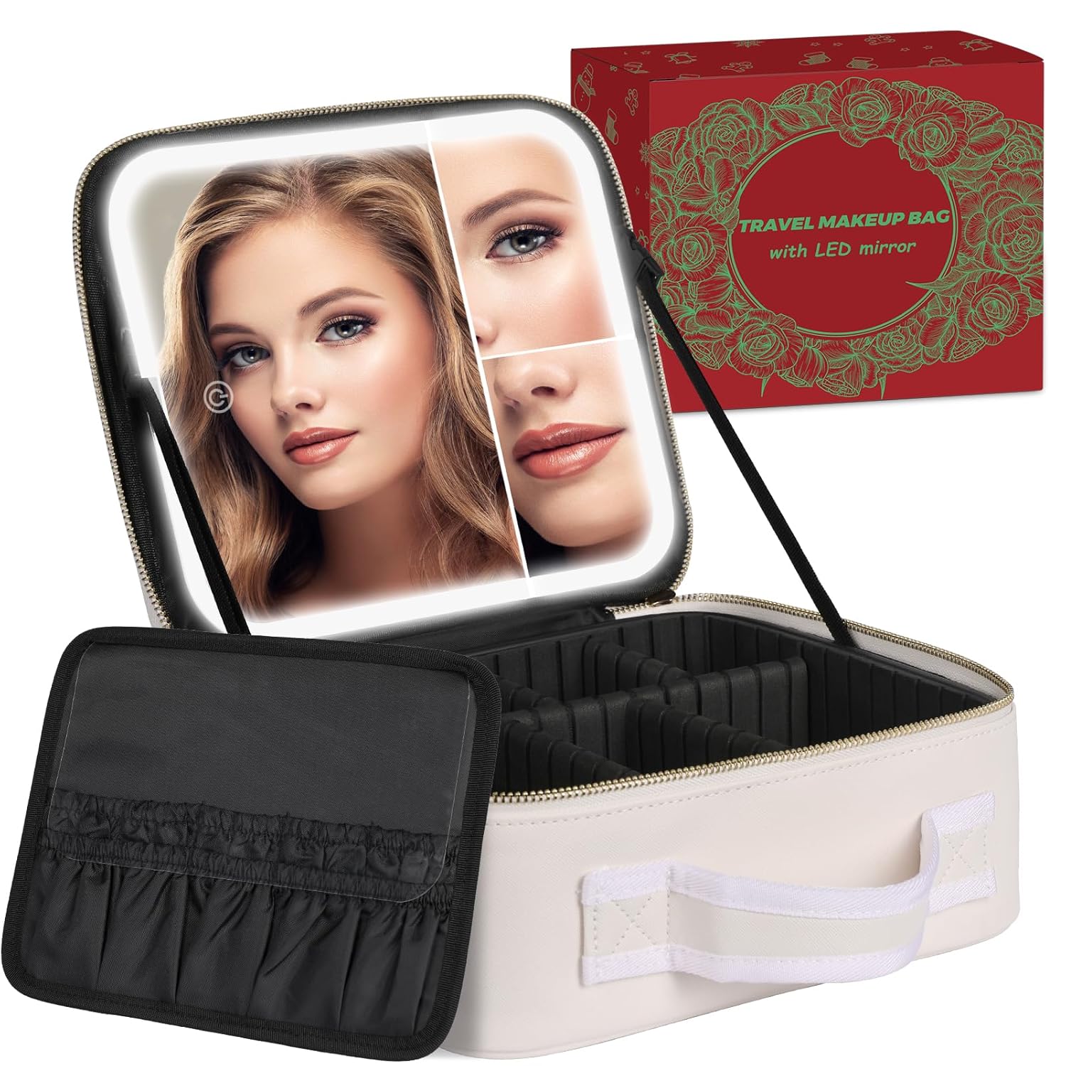 Makeup Bag with LED Mirror and Adjustable Brightness Features