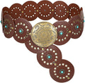 Western PU Leather Belt for Women with Concho Disc Buckle - Wide Boho
