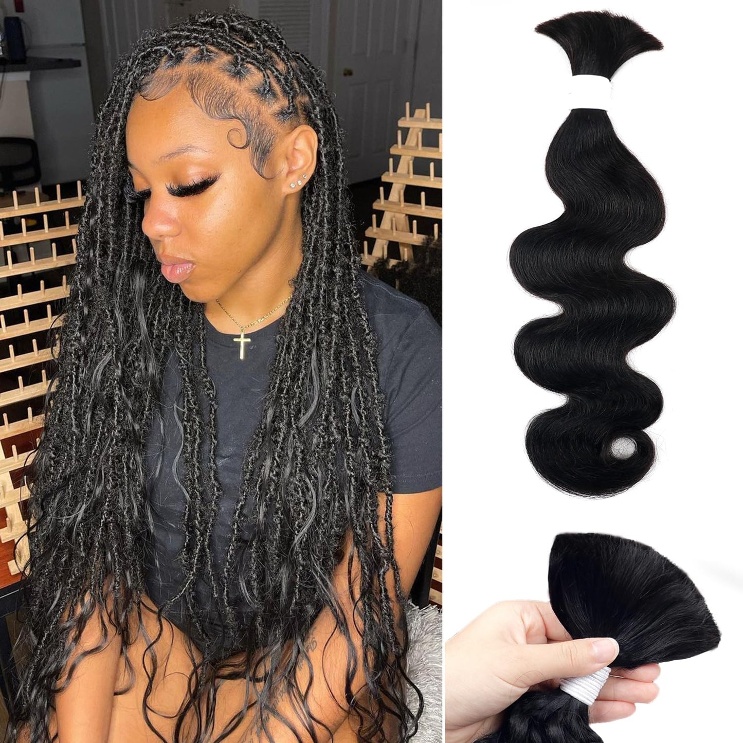 Human Braiding Hair 100g One Bundle 18 Inch Natural Black Body Wave