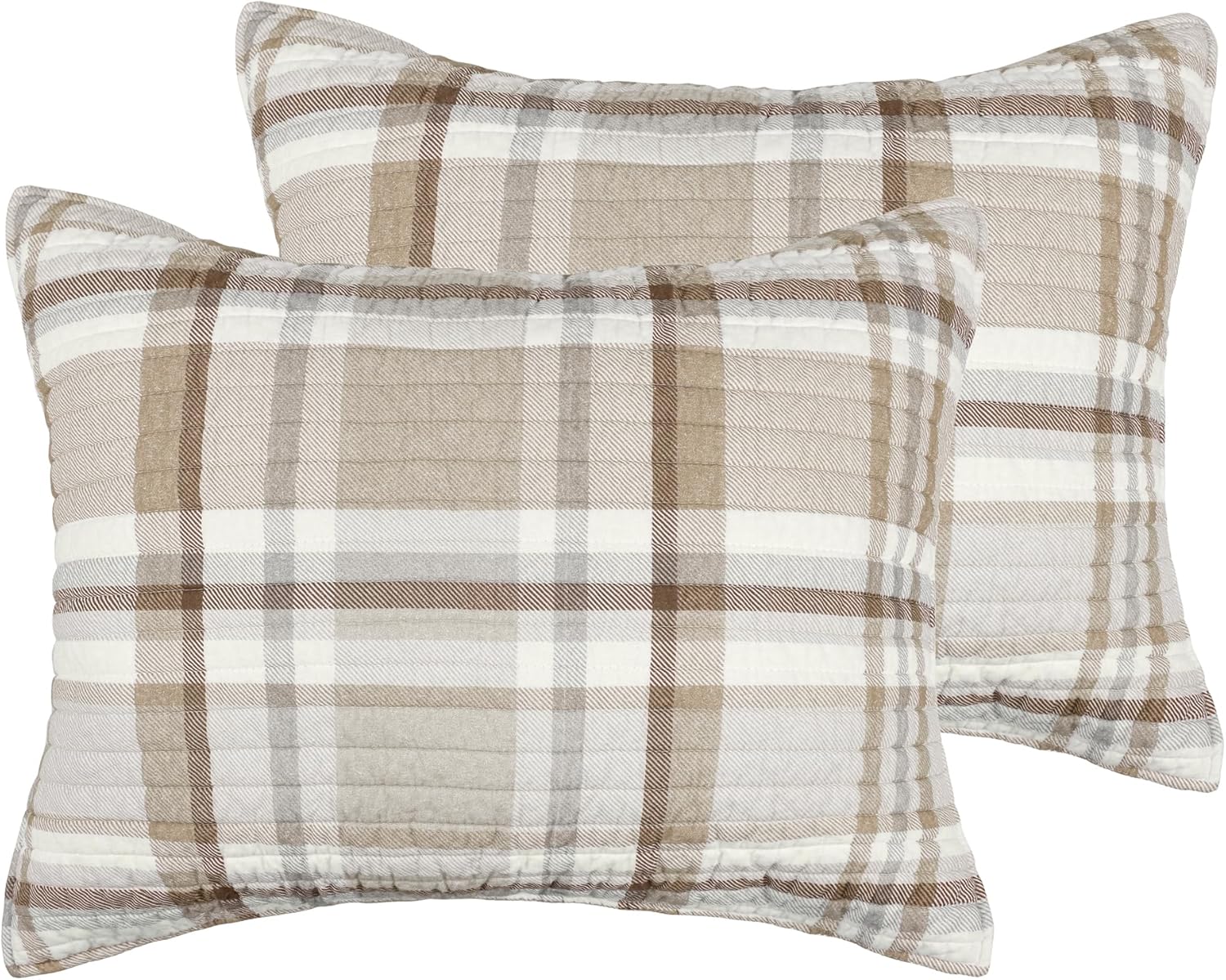 Spencer Plaid Neutral Standard Shams Set of 2 for Cozy Bedding