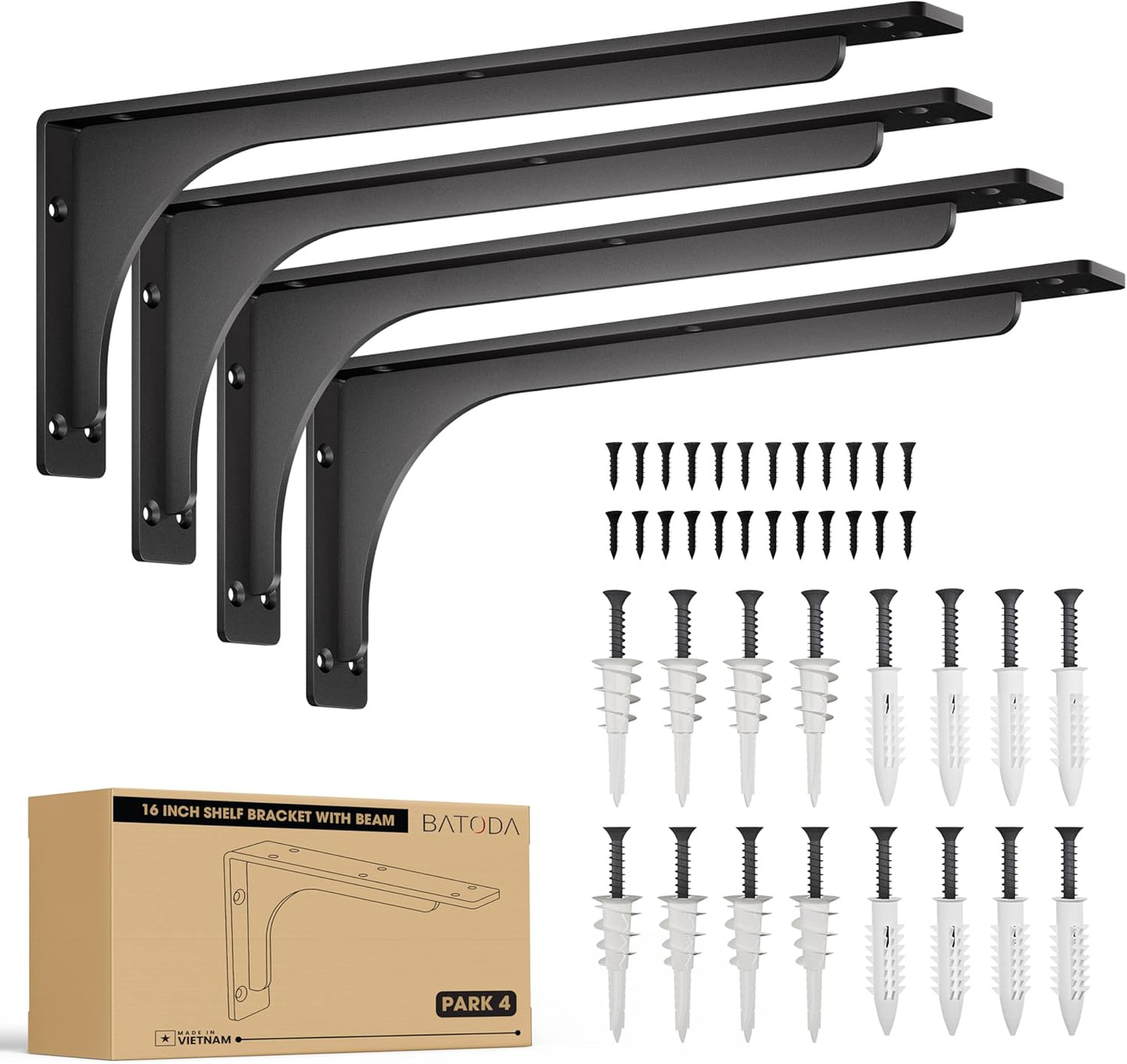 BATODA 16 Shelf Brackets for Floating Shelves - Heavy Duty Support