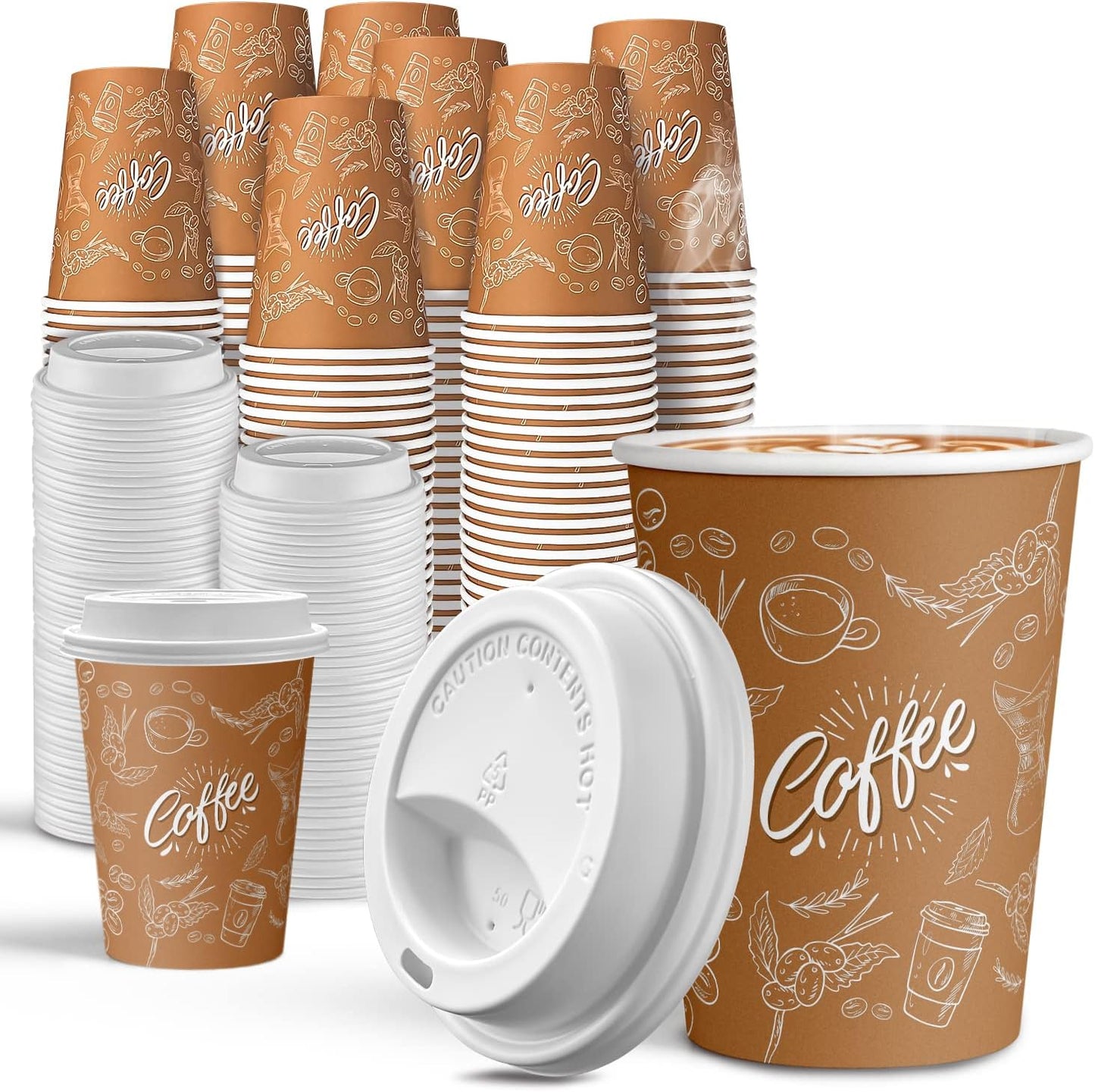 JOYEUX 100 Pack - 12 oz Disposable Coffee Cups with Lids - Premium Quality To-Go Cups