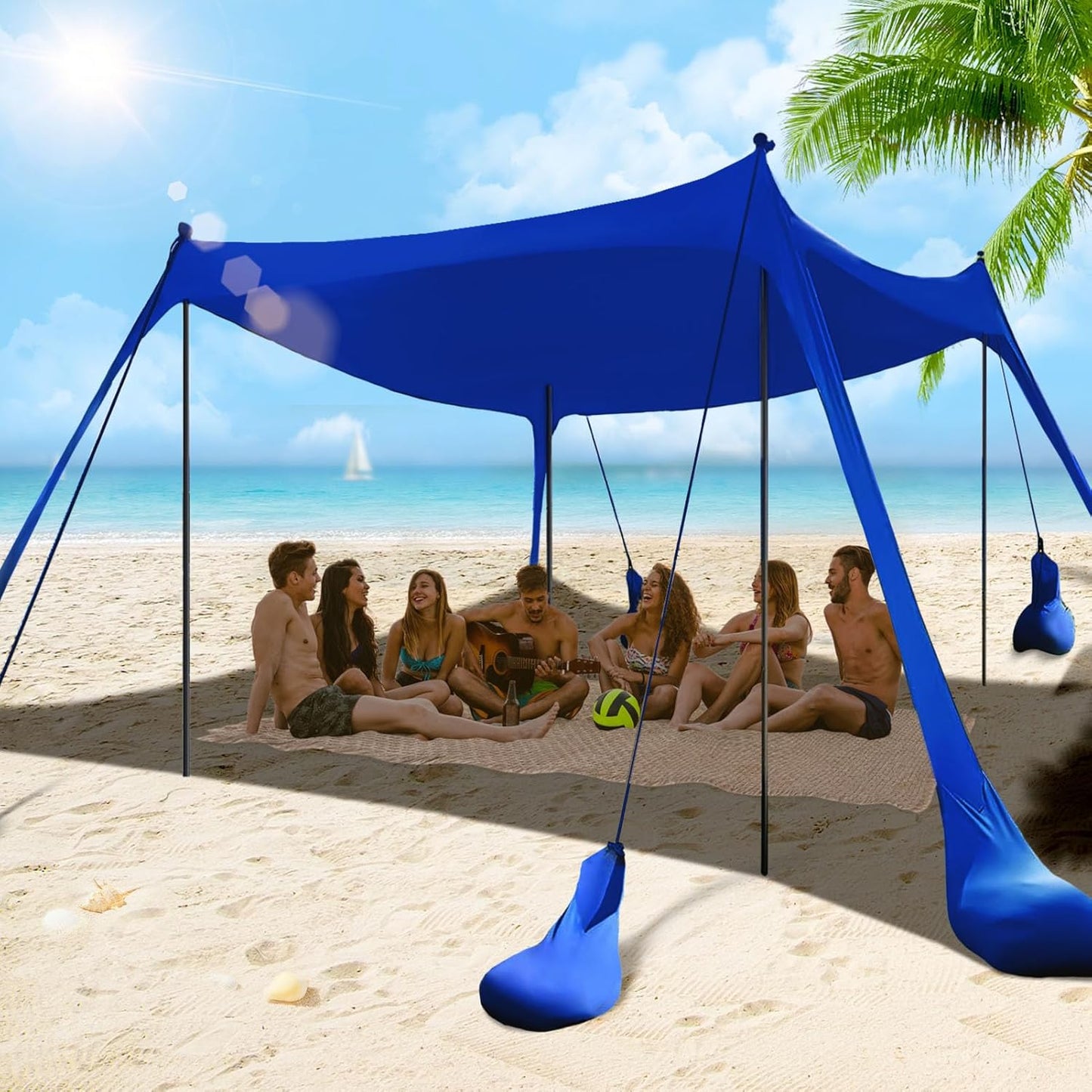 Beach Tent Sun Shelter 10x10FT Canopy with 8 Sandbags for Shade