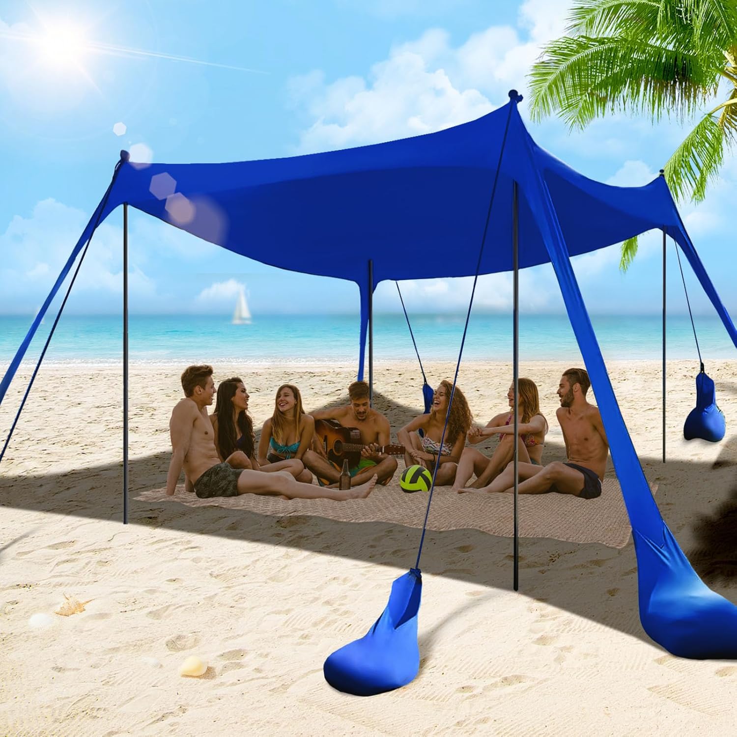 Beach Tent Sun Shelter 10x10FT Canopy with 8 Sandbags for Shade
