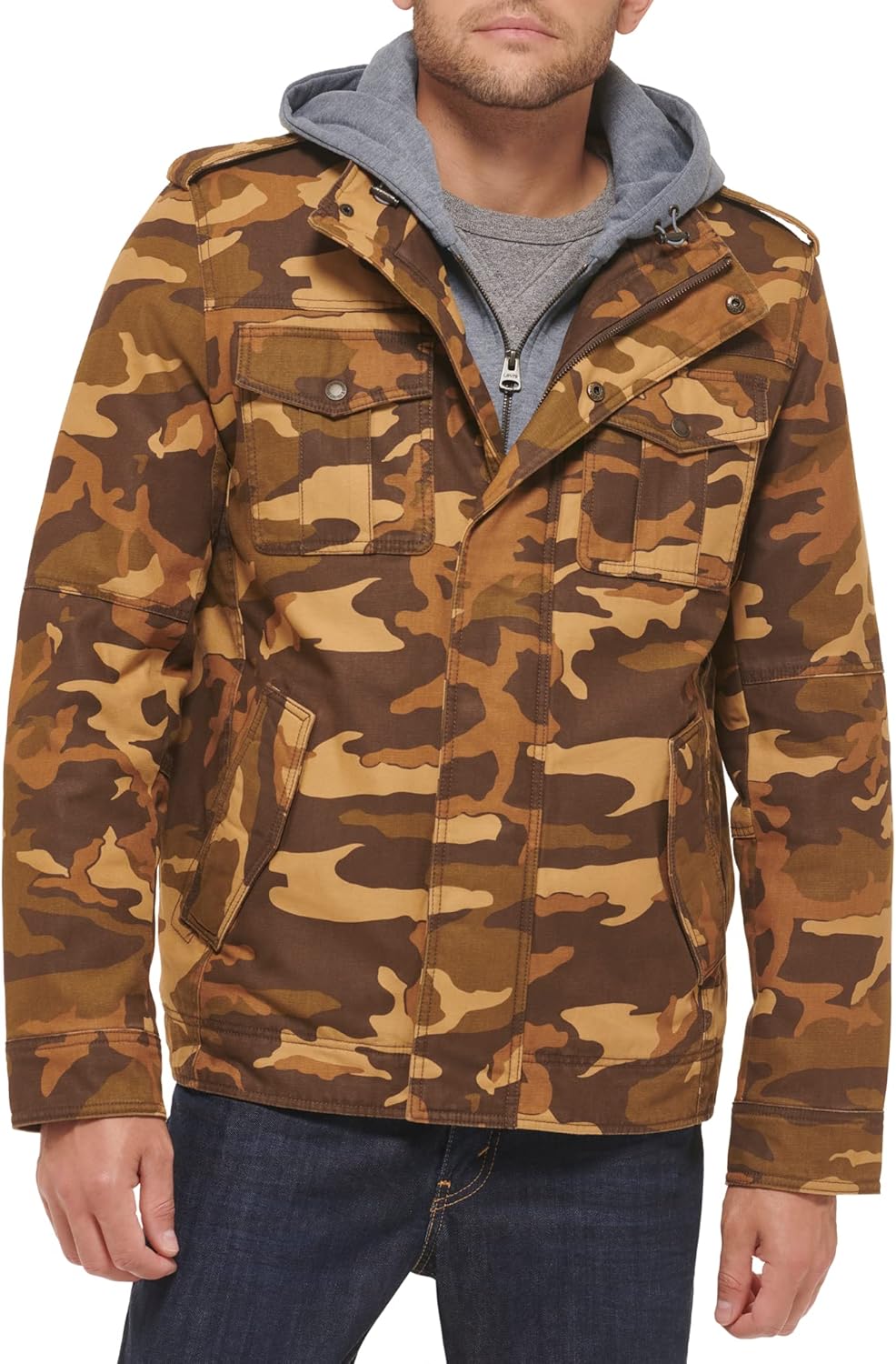 Levi's Men's Washed Cotton Hooded Military Jacket for All Seasons