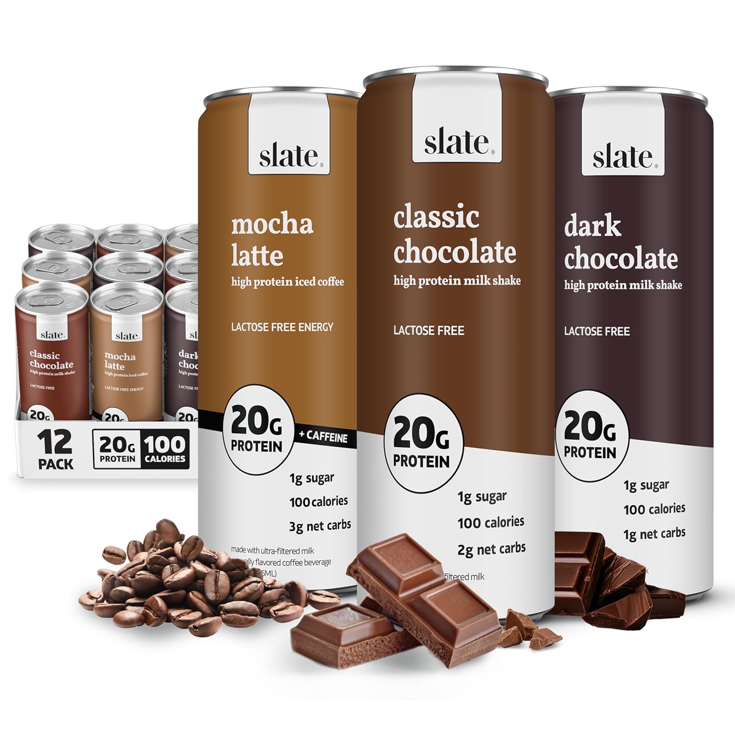 Slate High Protein Milk Shake Variety Pack - Chocolate Flavors