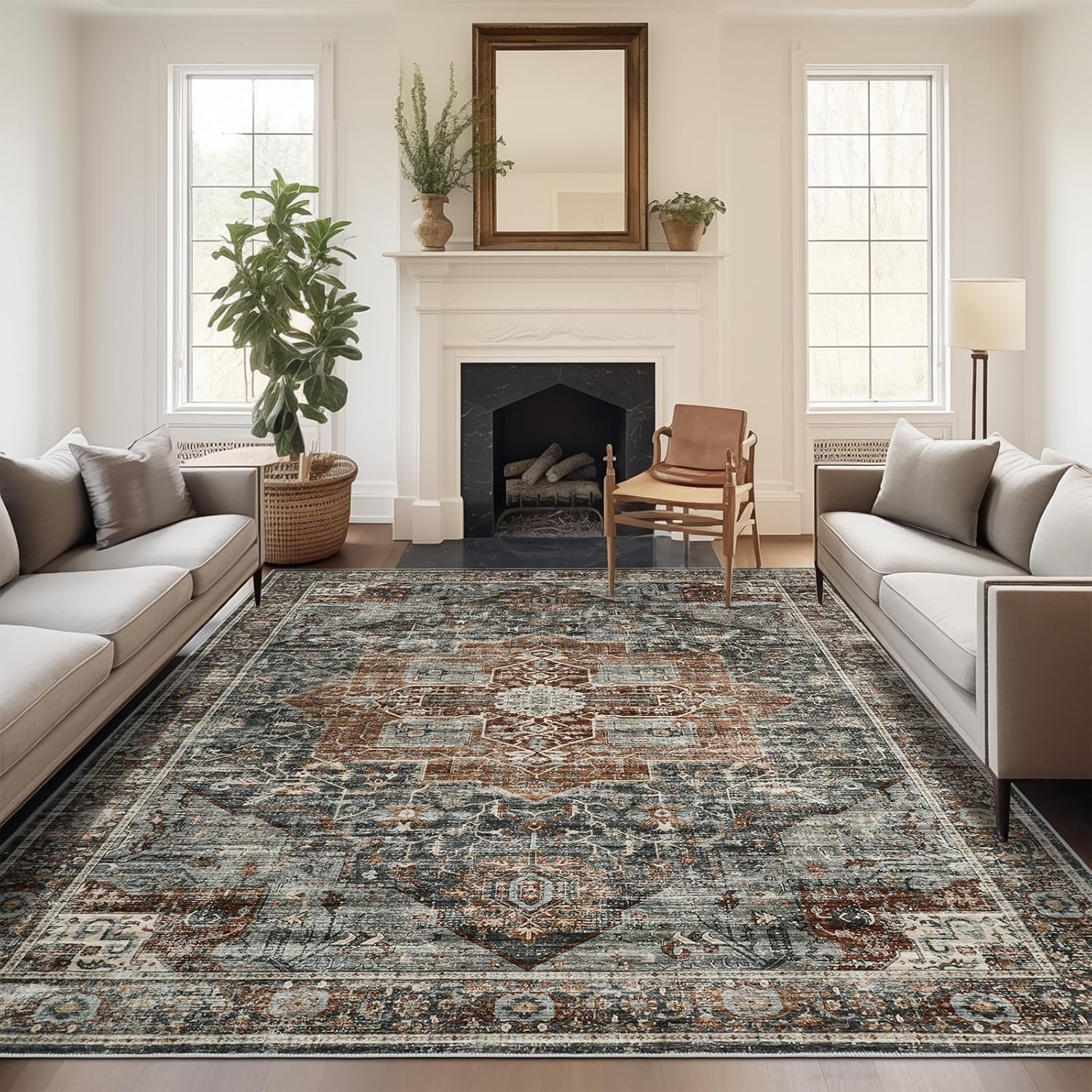 5x7 Area Rugs - Stain Resistant, Vintage Design for Home Use