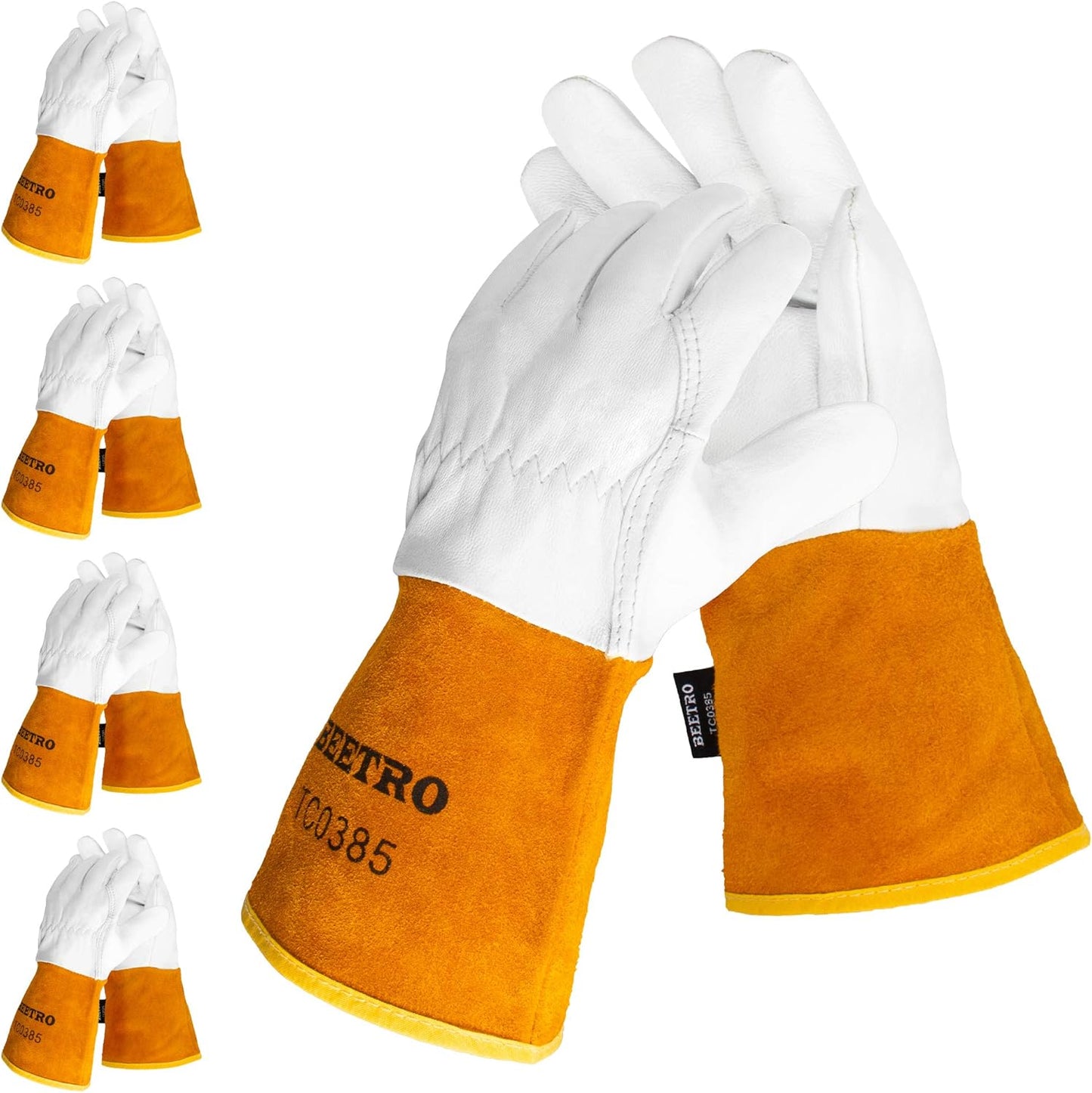 BEETRO Cowhide Welding Gloves 5 Pairs - Heat Resistant