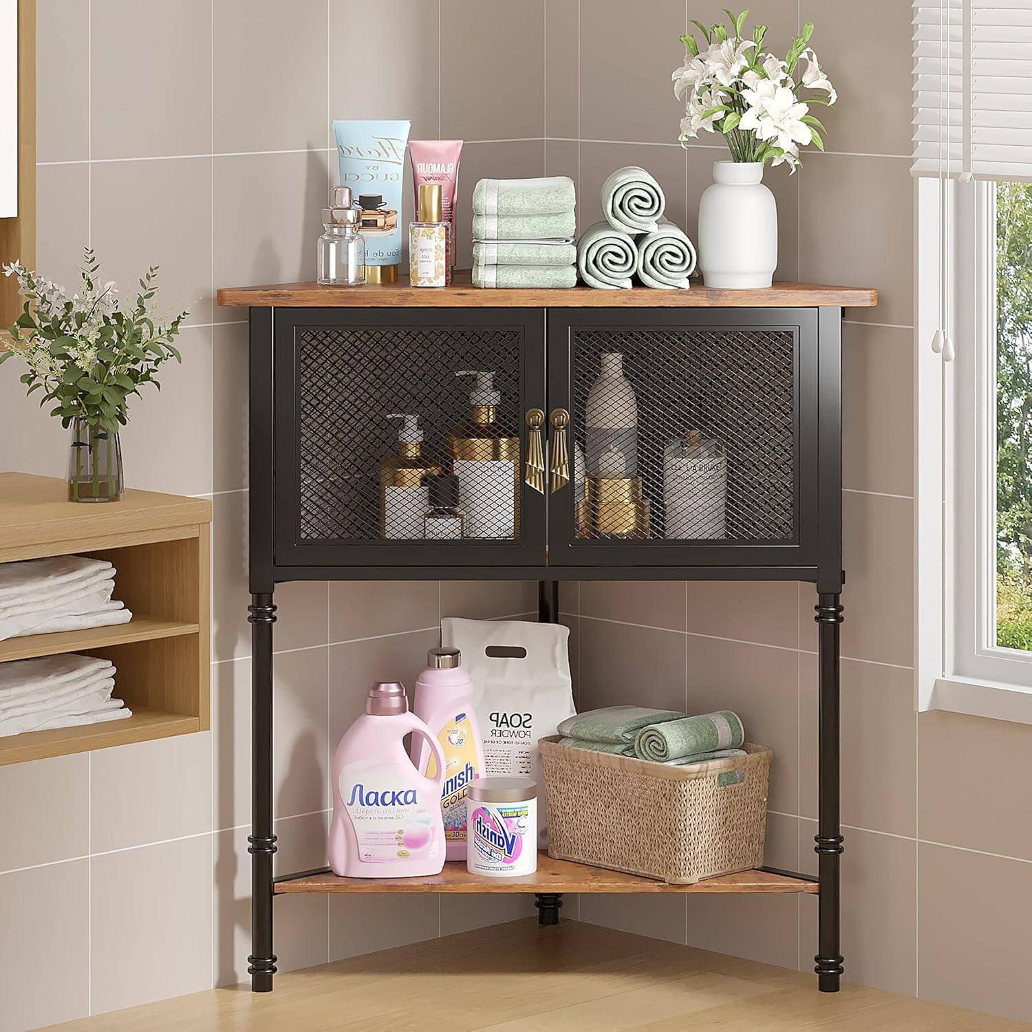 VECELO Corner Cabinet/Table - Stylish 3-Tier Storage Solution