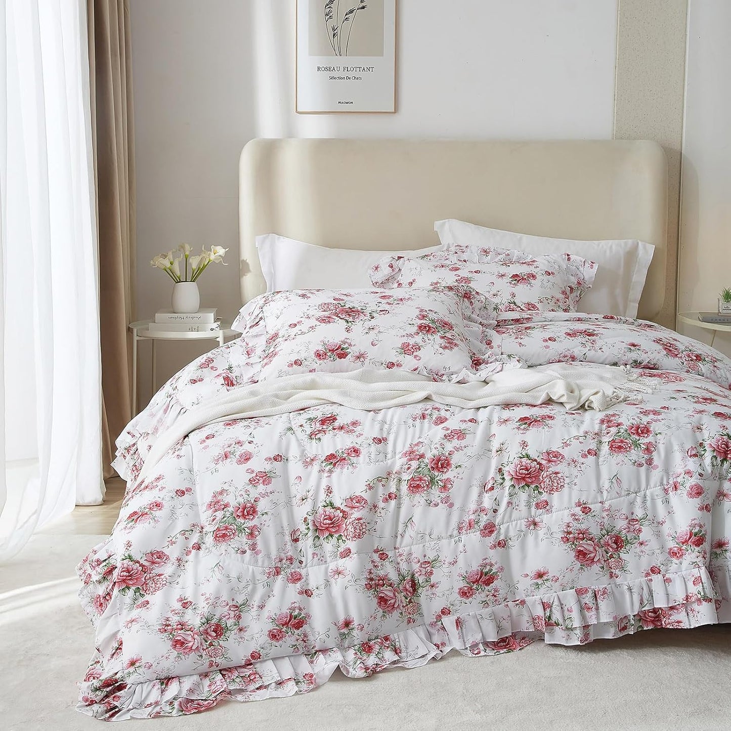 VM VOUGEMARKET Rose Flower Comforter Set for Romantic Girls