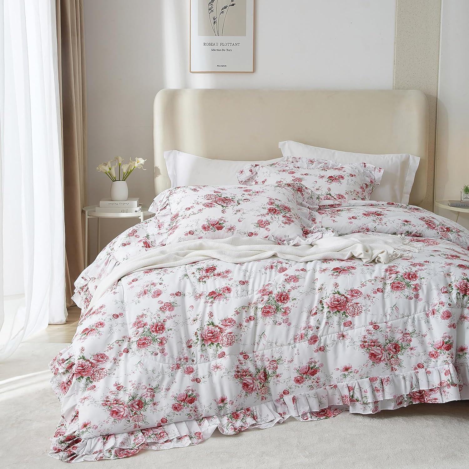 VM VOUGEMARKET Rose Flower Comforter Set for Romantic Girls