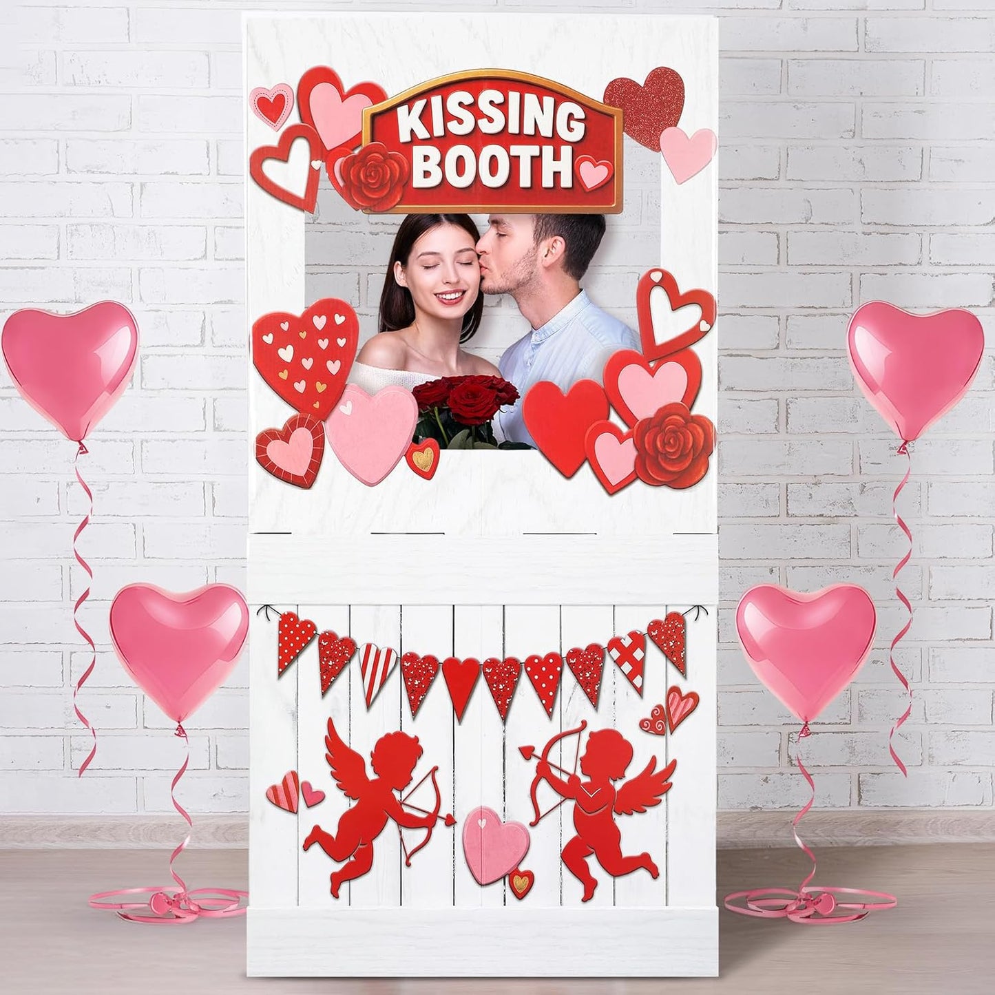 Valentine's Kissing Booth Cardboard Stand for Romantic Parties