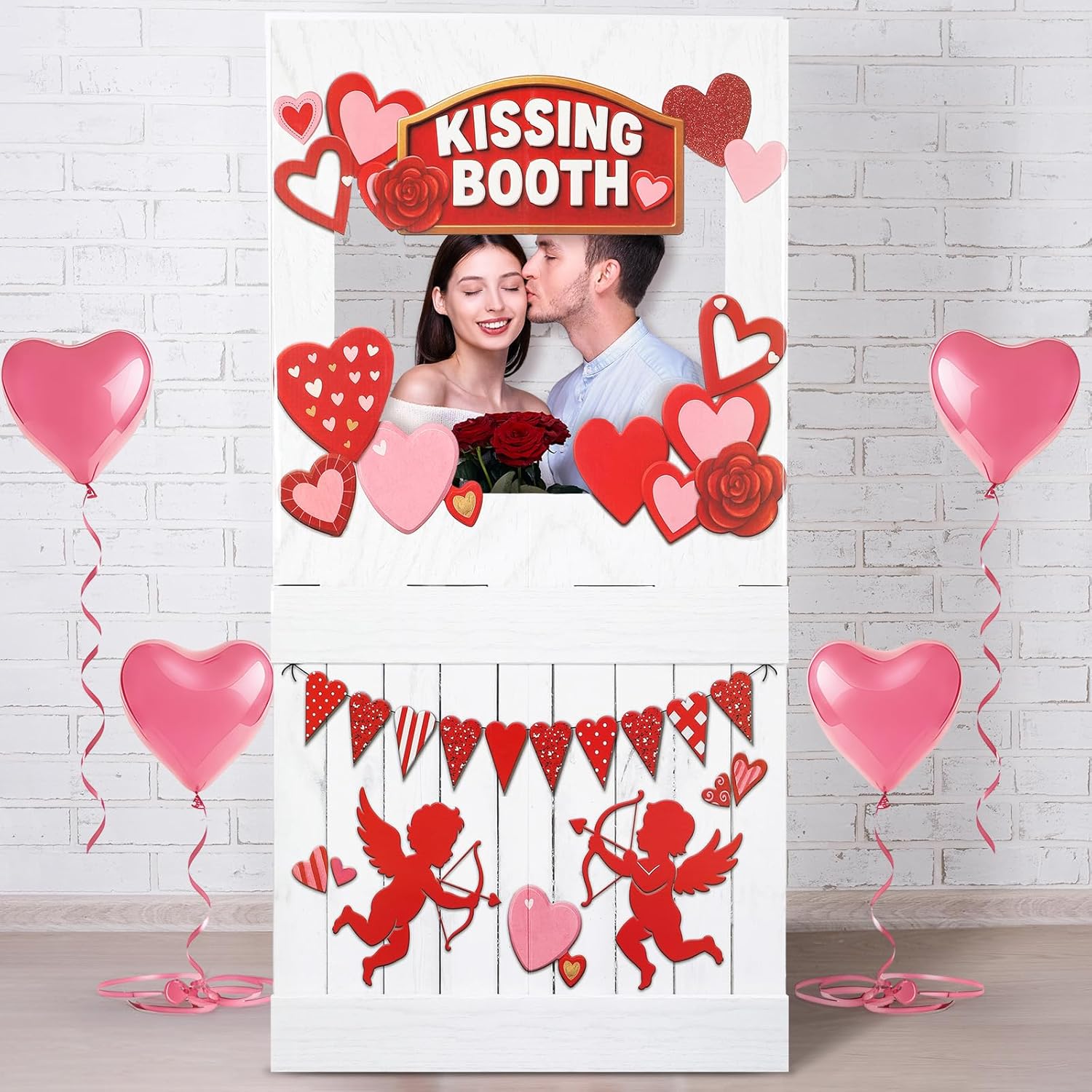 Valentine's Kissing Booth Cardboard Stand for Romantic Parties
