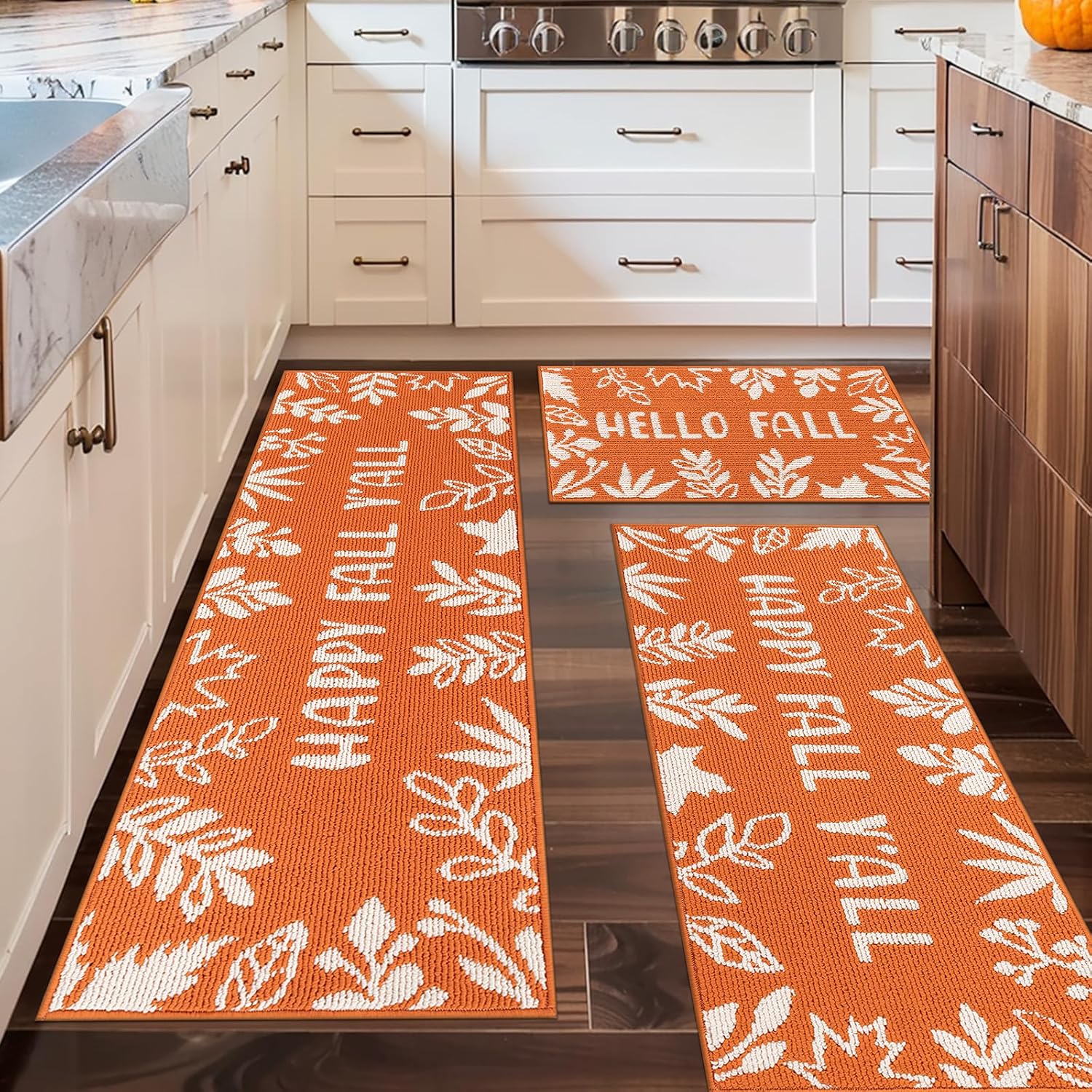 Ileading Fall Kitchen Rugs Set of 3 for Autumn Home Decor