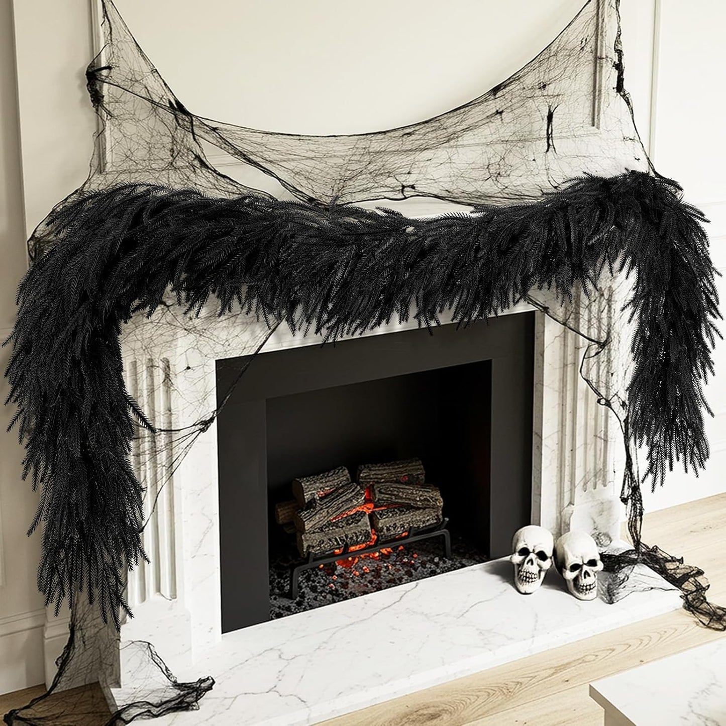 5.9FT Black Artificial Norfolk Pine Garland for Halloween Decor