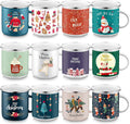 Sliner 12 Pcs Christmas Enamel Mugs, 12 oz Holiday Mug Set - Festive