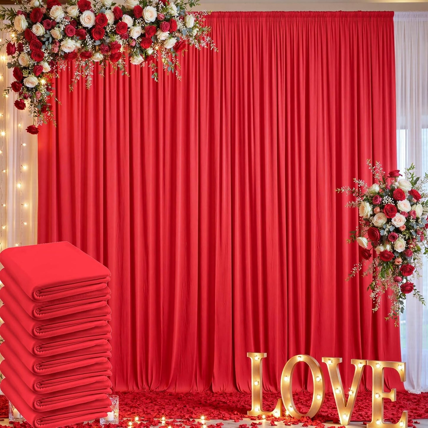 40ft x 10ft Wrinkle Free Red Backdrop Curtain for Parties