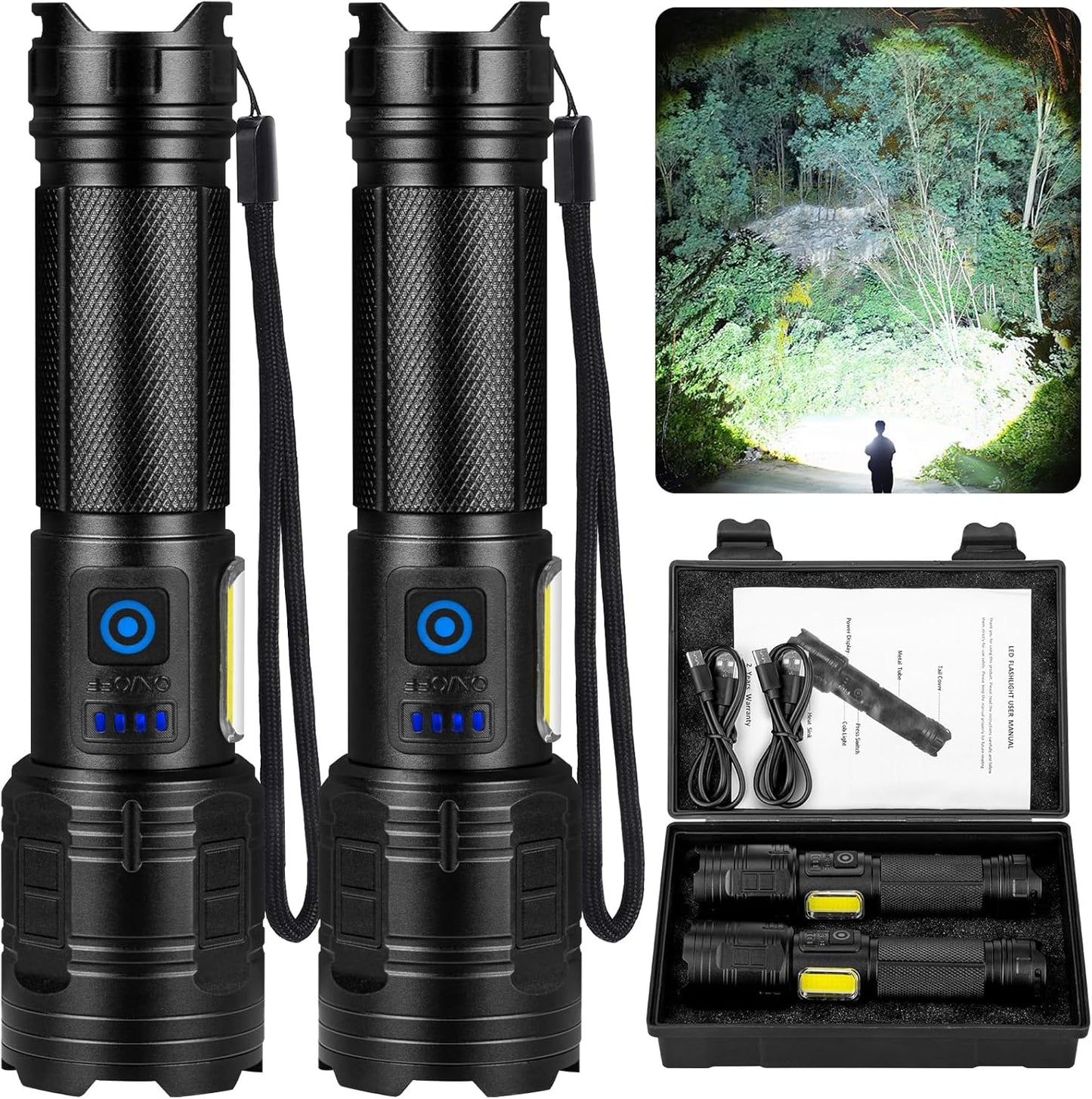 Rechargeable Flashlights 90,000 High Lumens - 2 Pack for All Needs