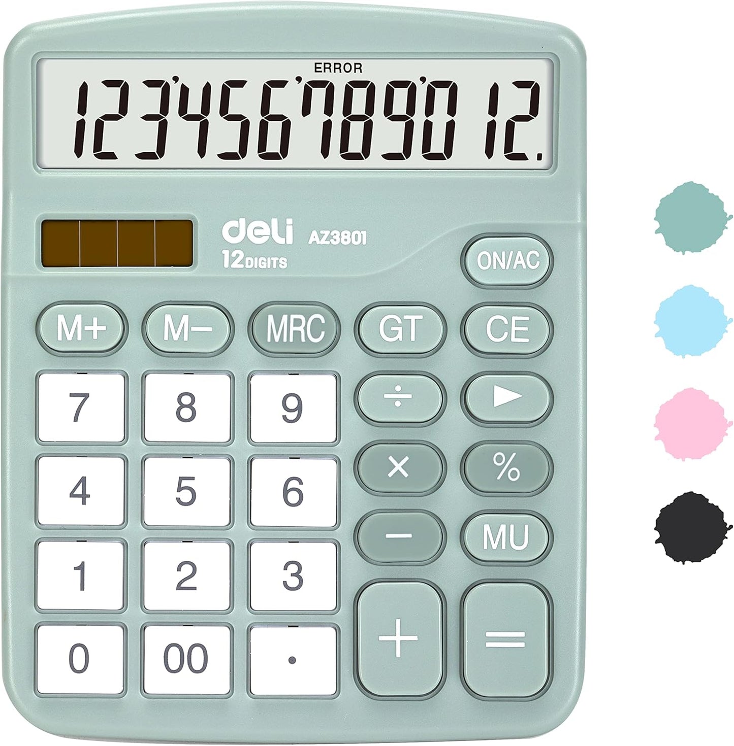 Deli Standard 12-Digit Calculator, Large Display, Solar Power