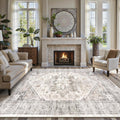 LIVEBOX Washable Area Rug 8x10 - Taupe Vintage Tribal Medallion