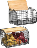 Stackable Wire Basket with Openable Bamboo Top - Countertop Organizer