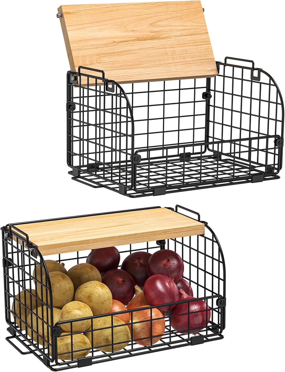 Stackable Wire Basket Set for Kitchen and Pantry Organization