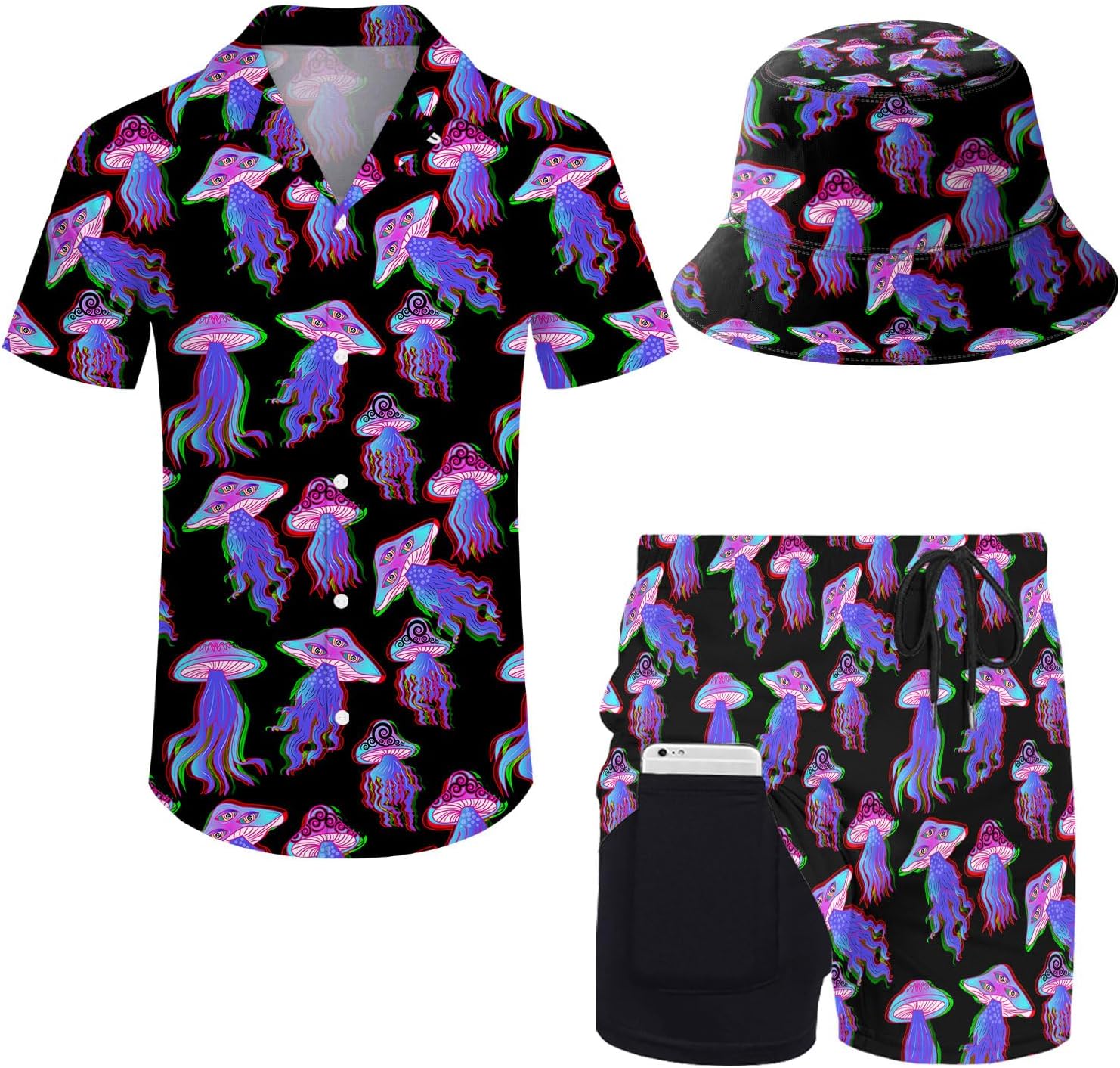 Mens 2 Piece Tracksuit Hawaiian Shirt and Compression Shorts Set