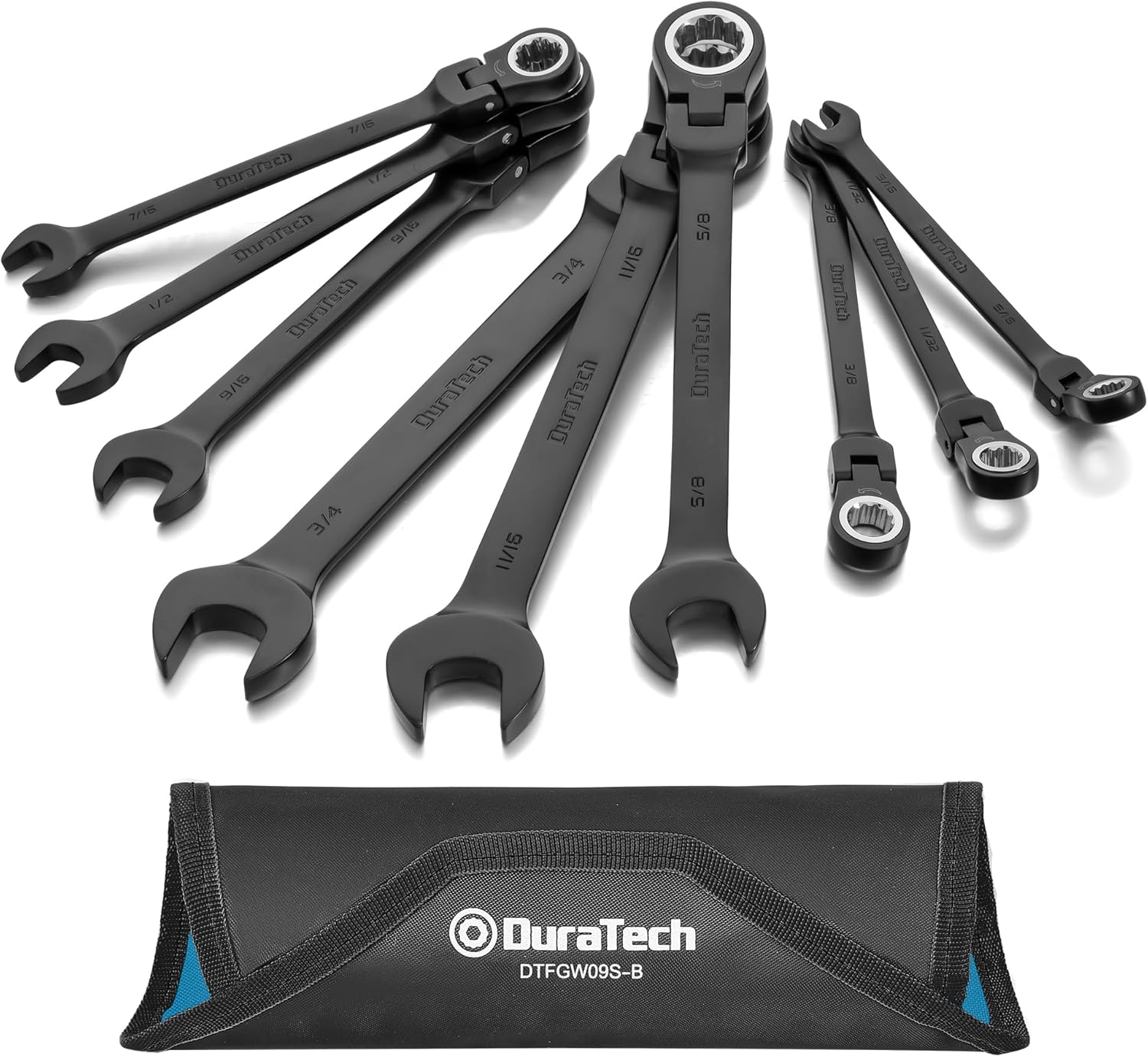 DURATECH 9-Piece Flex-Head Ratcheting Wrench Set for Mechanics