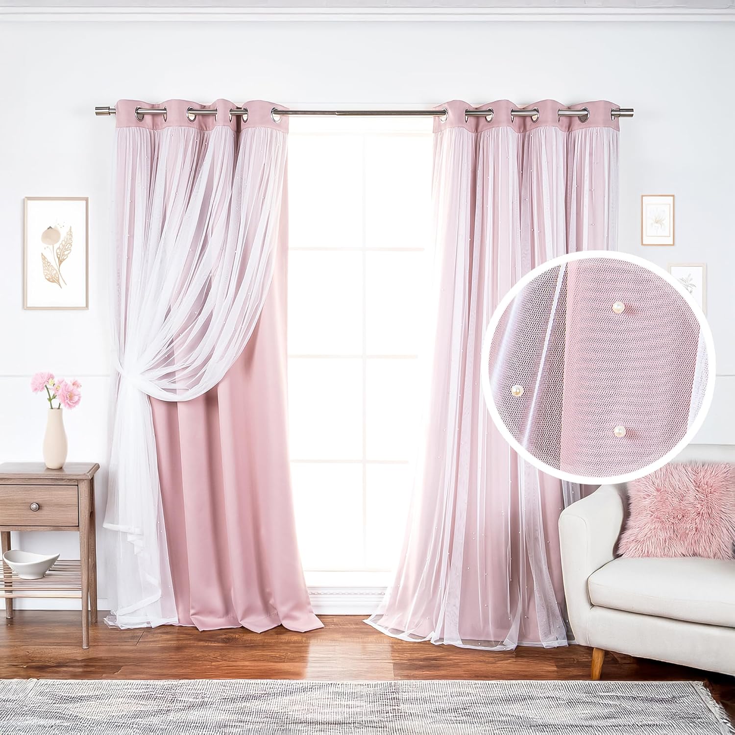 BHF Pearl Beaded Blackout Curtain Set - Elegant Thermal Insulation!