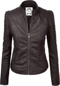 Made By Johnny MBJ Womens Faux Leather Zip Up Moto Biker Jacket Coats
