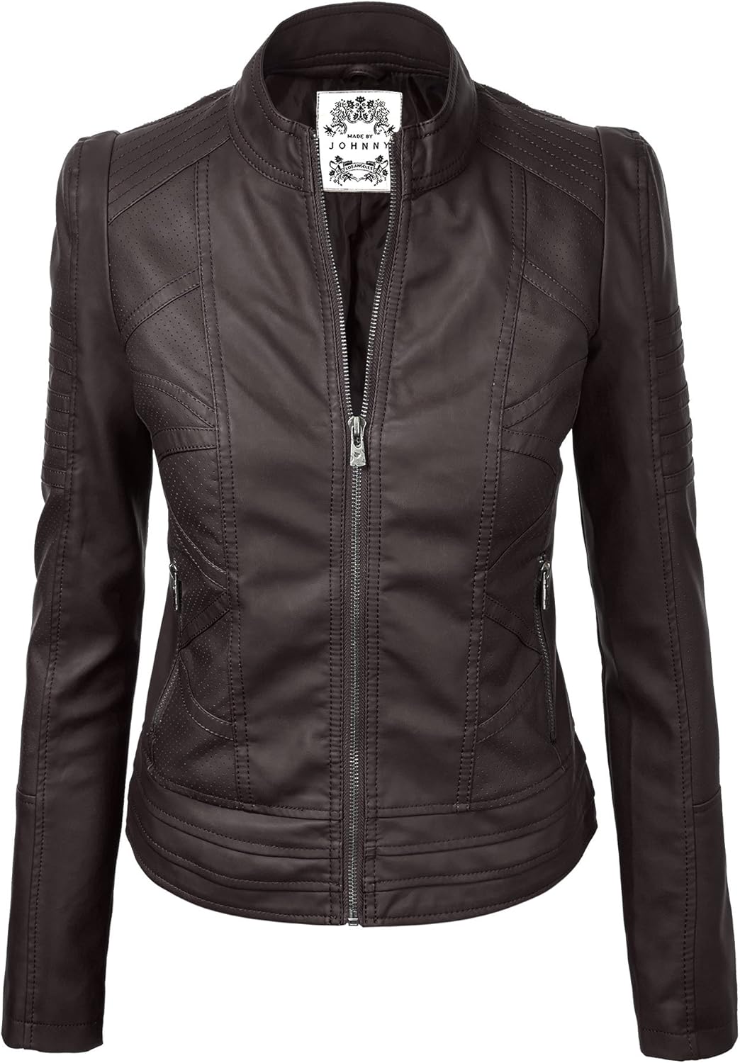 Made By Johnny Womens Faux Leather Zip Up Moto Biker Jacket