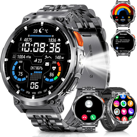 1.85 Military Smart Watch for Men - Bluetooth Calling, IP68 Waterproof, 114 Sports Modes+