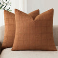 Orange Linen Check Throw Pillow Covers 26x26 in - Set of 2 Neutral