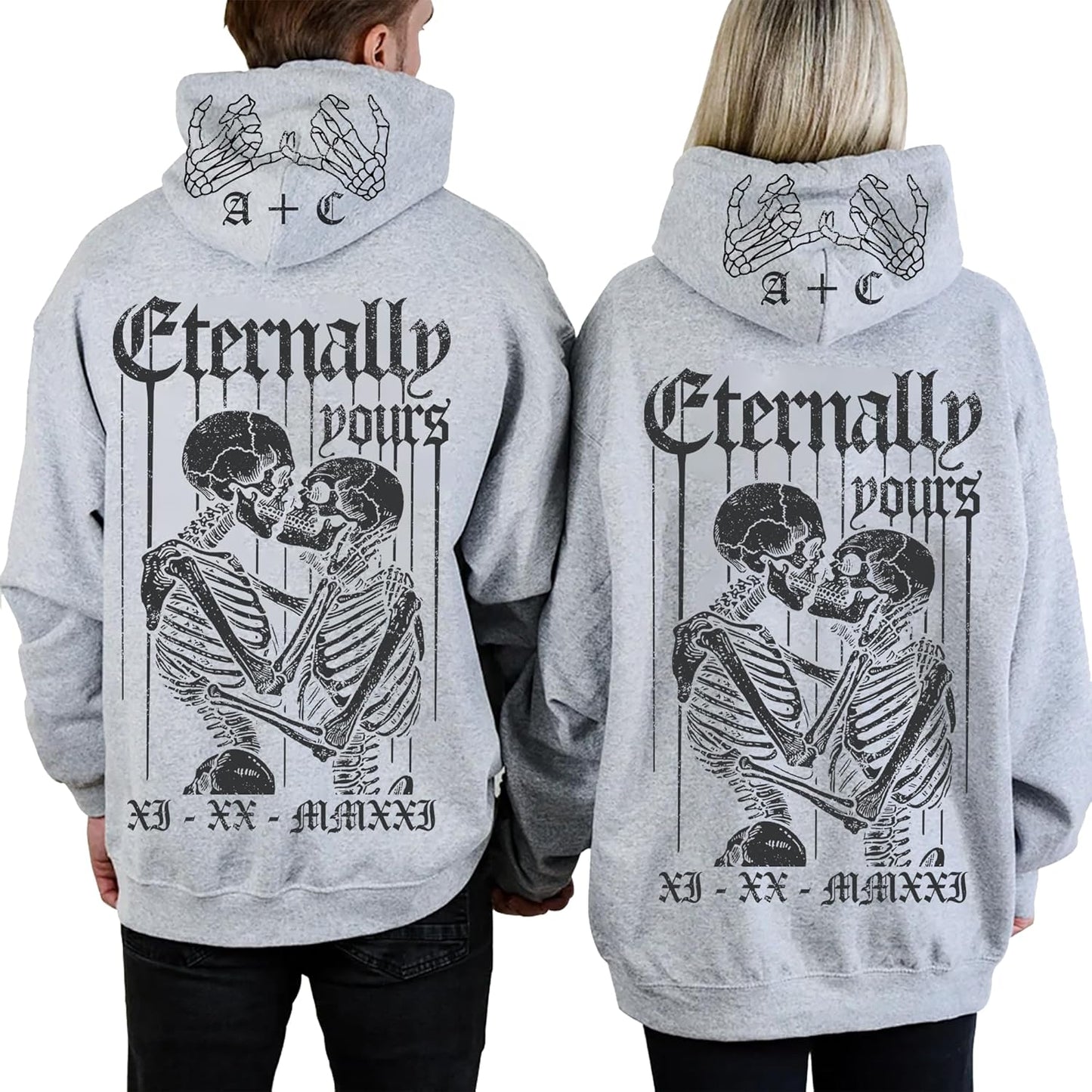 Custom Skeleton Couple Hoodies - Unique Personalized Gift for Couples