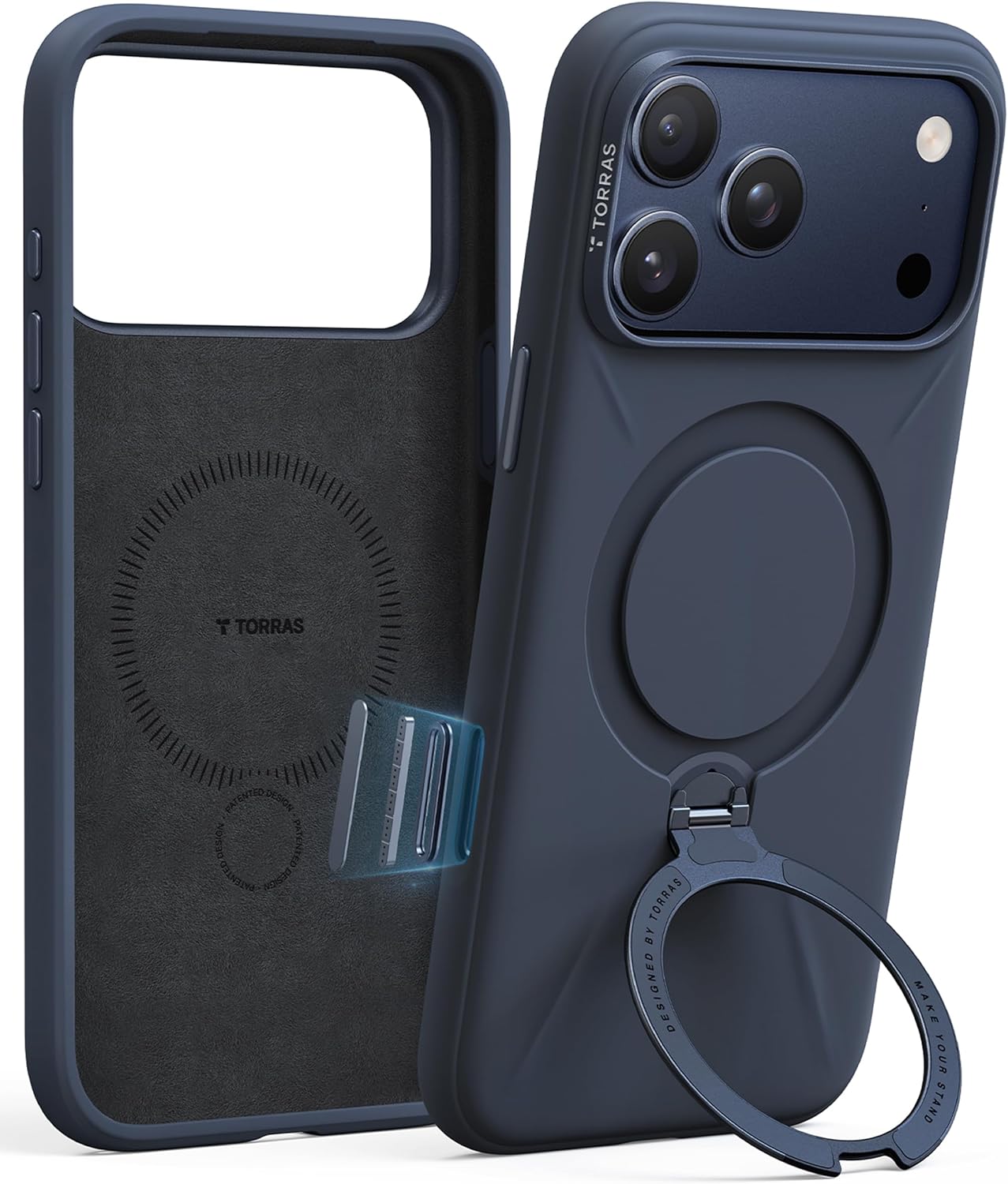 TORRAS Ostand Q3 Silicone Case for iPhone 17 Pro Max - Deep Blue