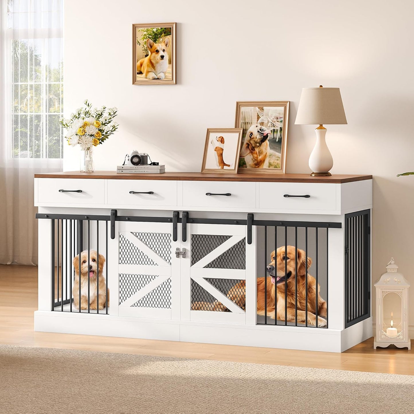 71 in Extra Large Dog Crate Furniture with Storage Drawers
