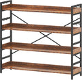 4 Tier Bookshelf Adjustable Industrial Bookcase - Tall Wood & Metal