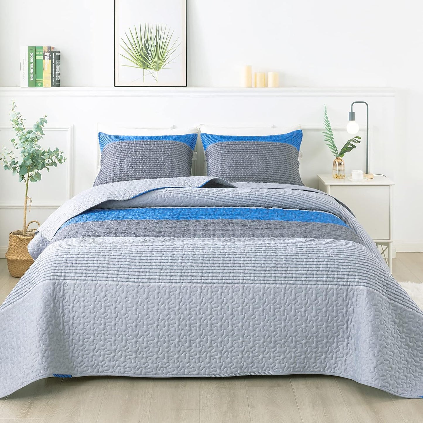 Andency Stripe Quilt Set Twin Soft Microfiber Bedspread Coverlet