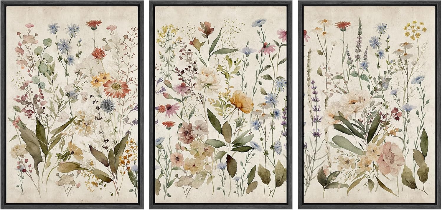 MUDECOR Framed Wall Art Set of Blooming Wildflowers for Home