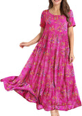 Bohemian Floral Maxi Dress with Pockets - Lightweight Summer Swing way