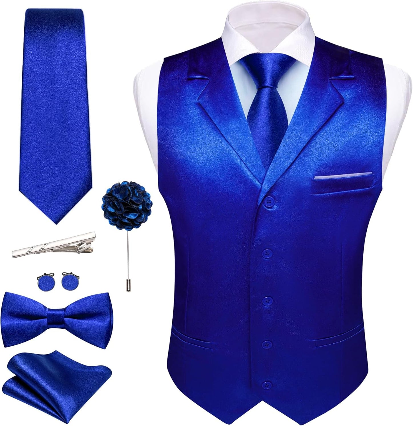 Barry.Wang Mens Formal Suit Vest Tie Bowtie Set for Weddings