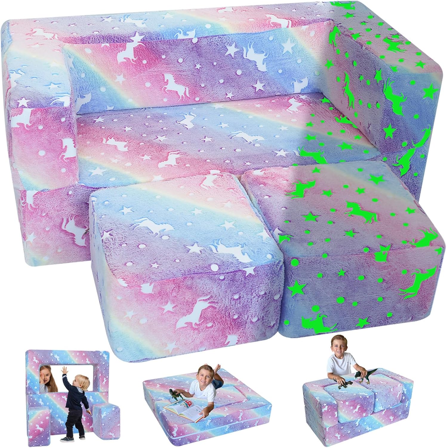 MeMoreCool Glow in The Dark Kids Couch for Playroom Fun
