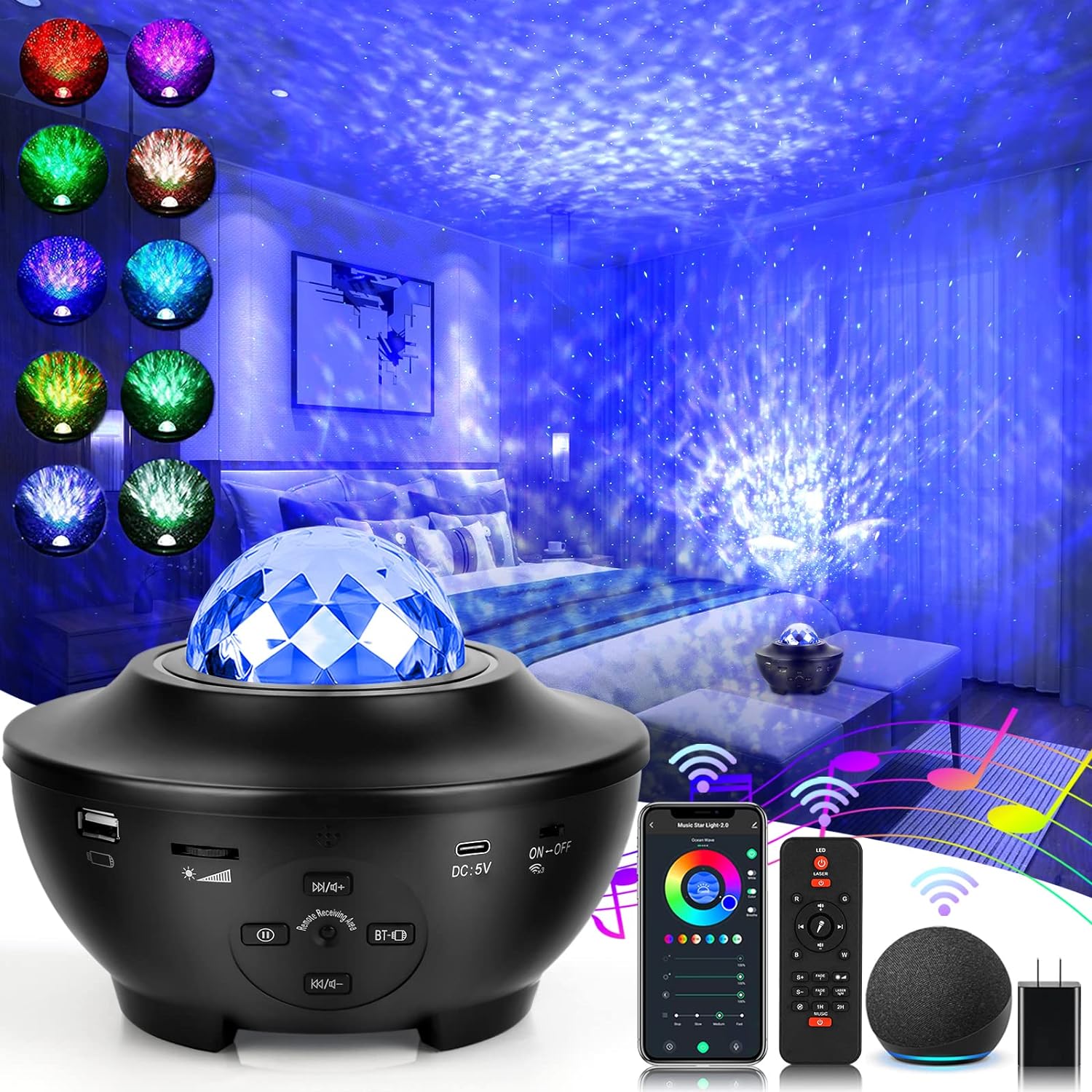 ZAMOO Star Projector: Galaxy Light with Bluetooth Speaker
