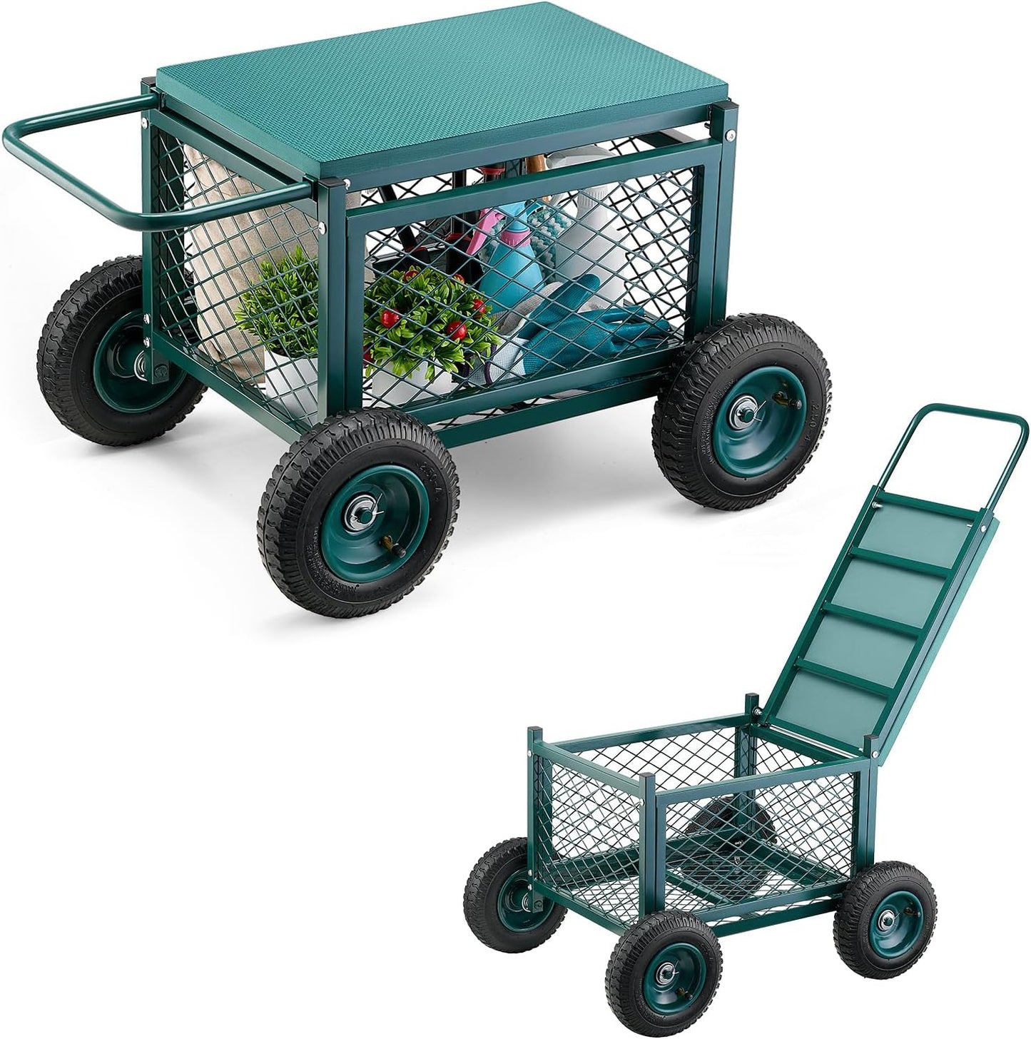 VEVOR Rolling Garden Cart with Seat for Easy Gardening Tasks