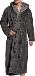 Mens Plush Fleece Robe with Hood Full Length - Ultra Soft Comfort