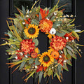 Fall Wreaths for Front Door 24 in - Full Pumpkin & Sunflower Design