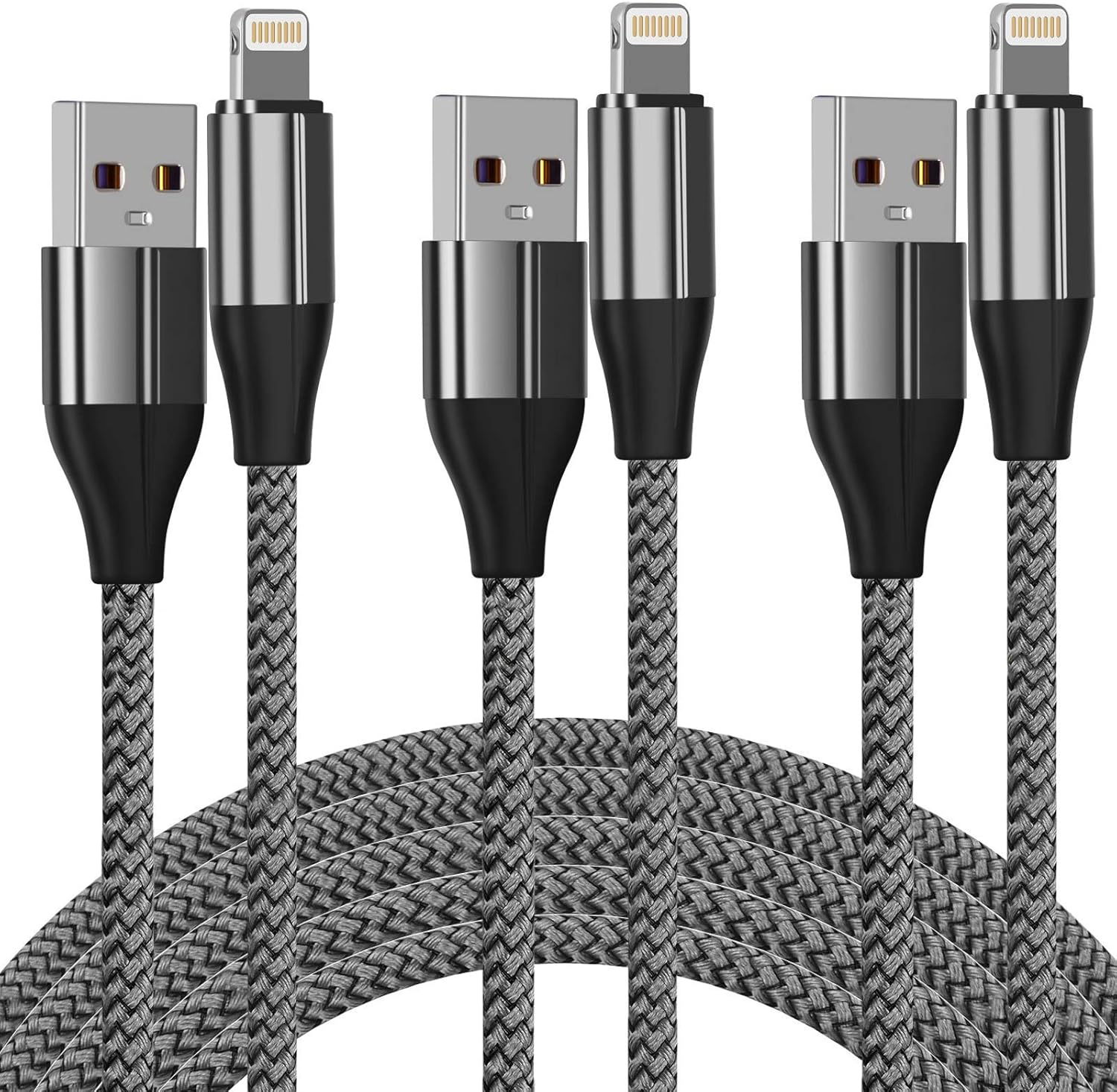 Fast Charge 10ft iPhone Cable 3 Pack, MFi Certified Nylon Lightning Cord
