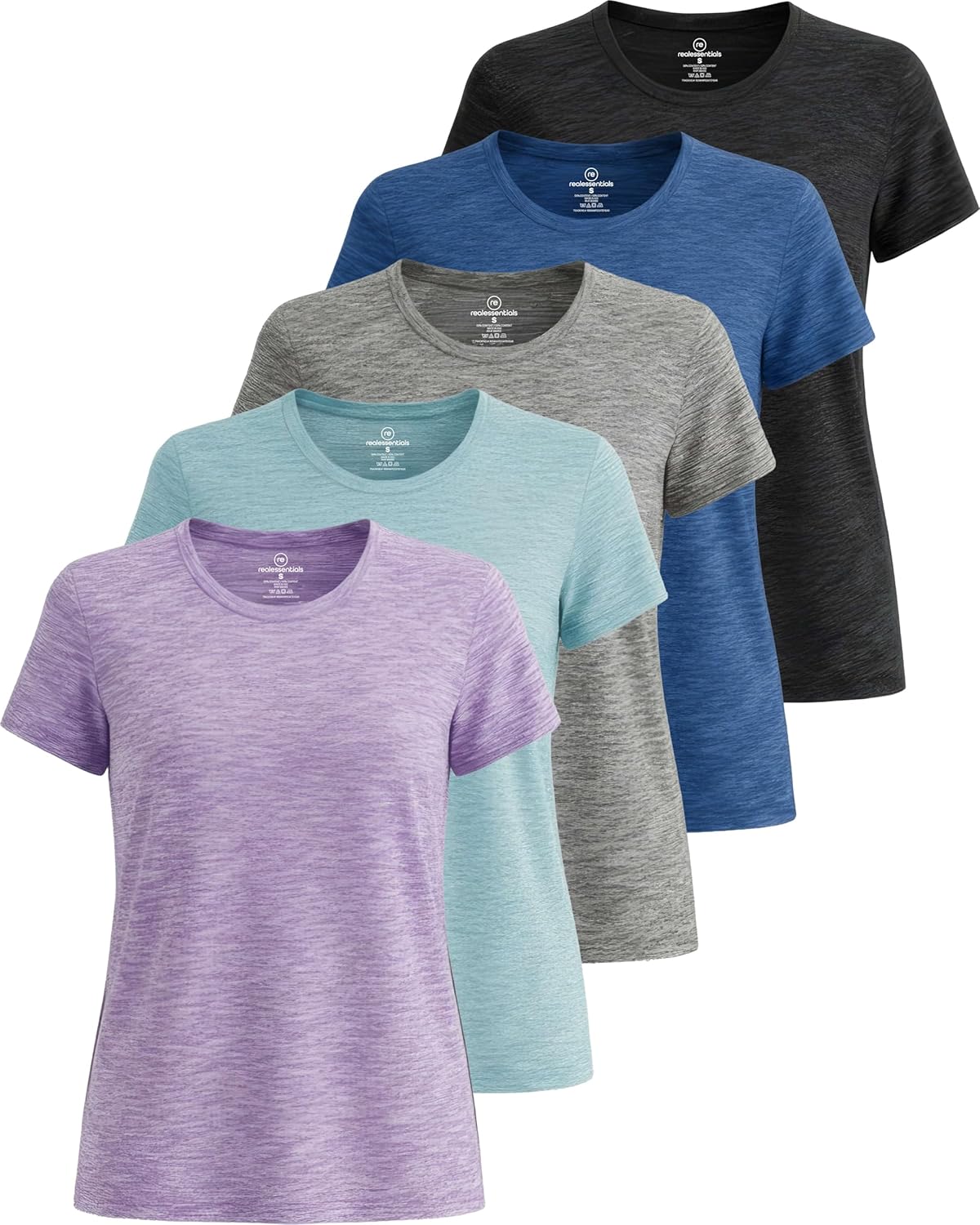 Real Essentials 5 Pack Women's Short Sleeve T-Shirts for Fitness
