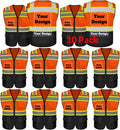 Safety Vest Orange Black with 9 Pockets & Zipper - Custom Logo